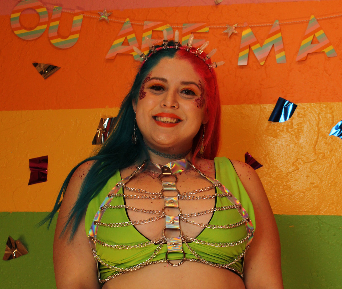 MAJESTY REVERSIBLE HALTER Top / Green- Black