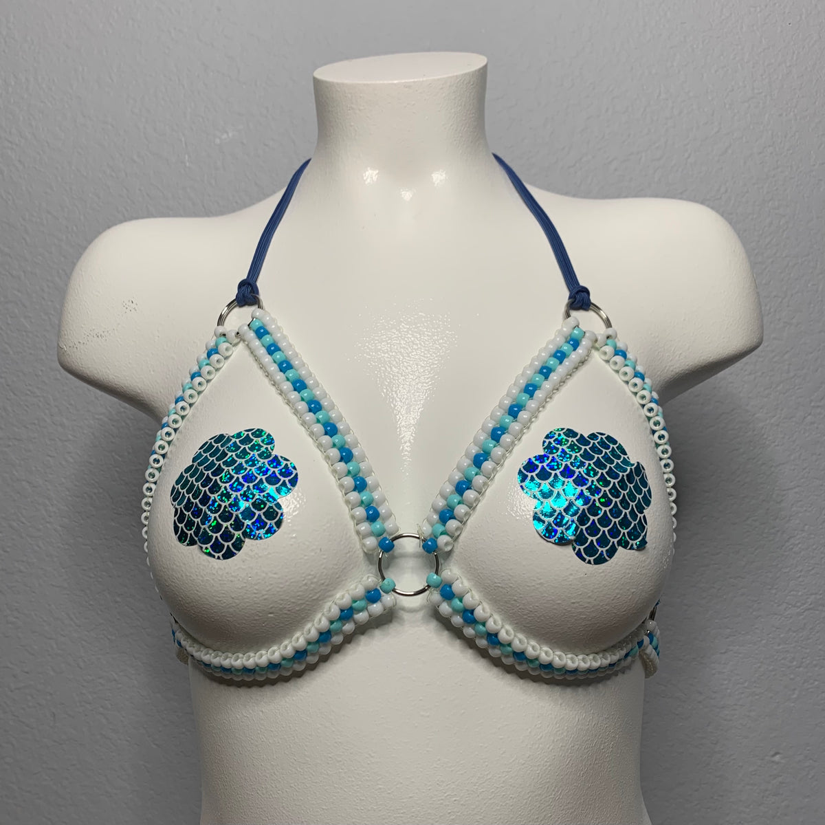 Blue & White Kandi Beaded Harness Top