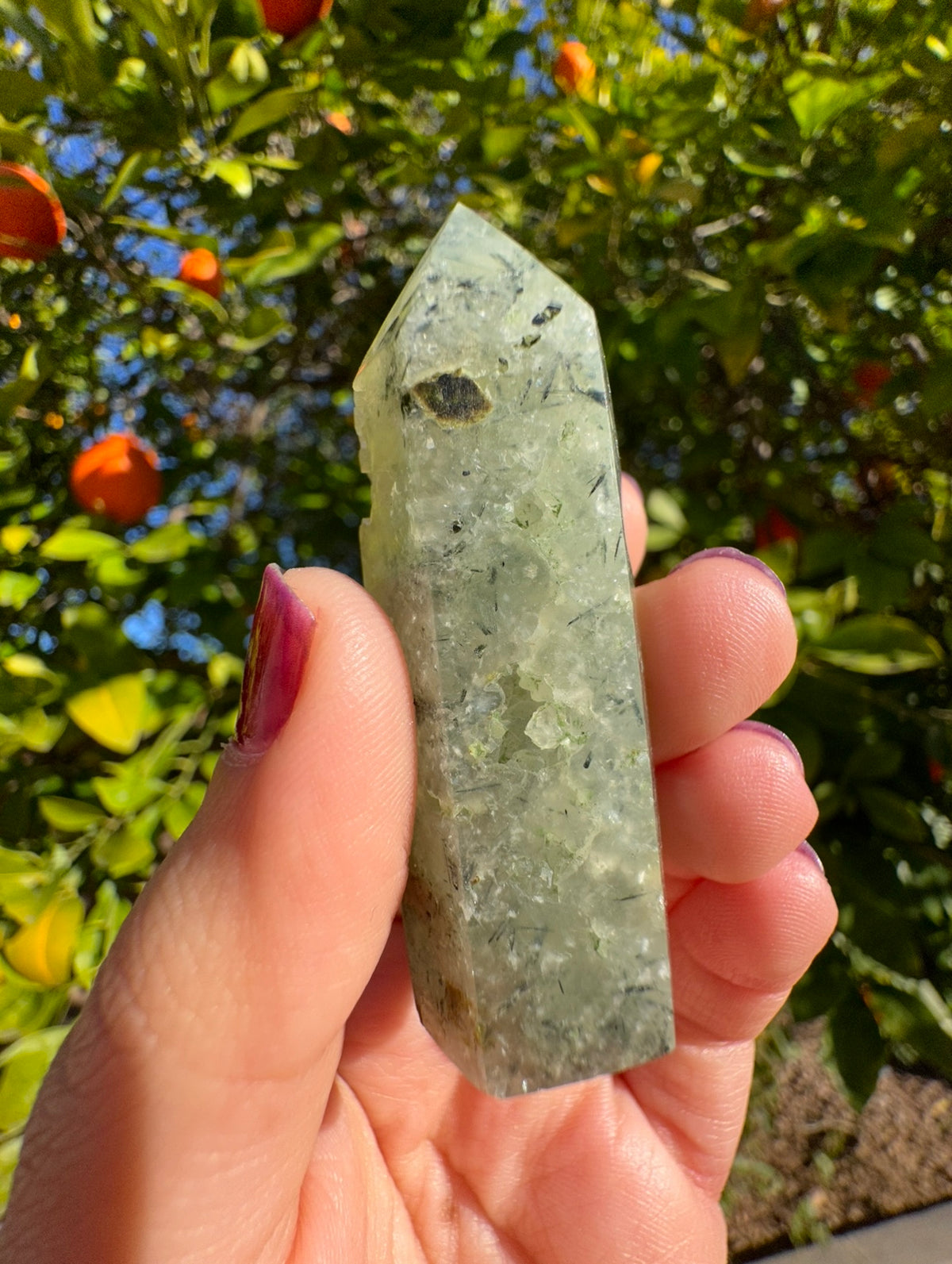 Prehnite Tower with Epidote Stick Inclusions