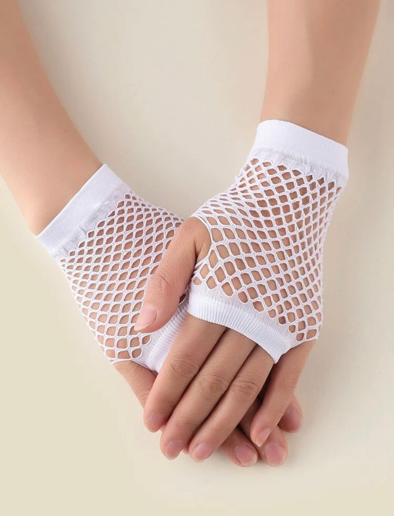 White short Fishnet Gloves