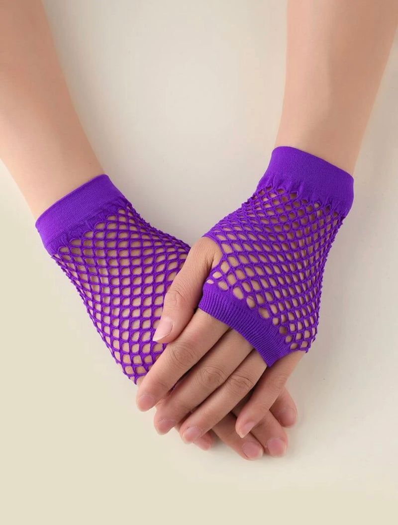 Purple Short Fishnet Gloves