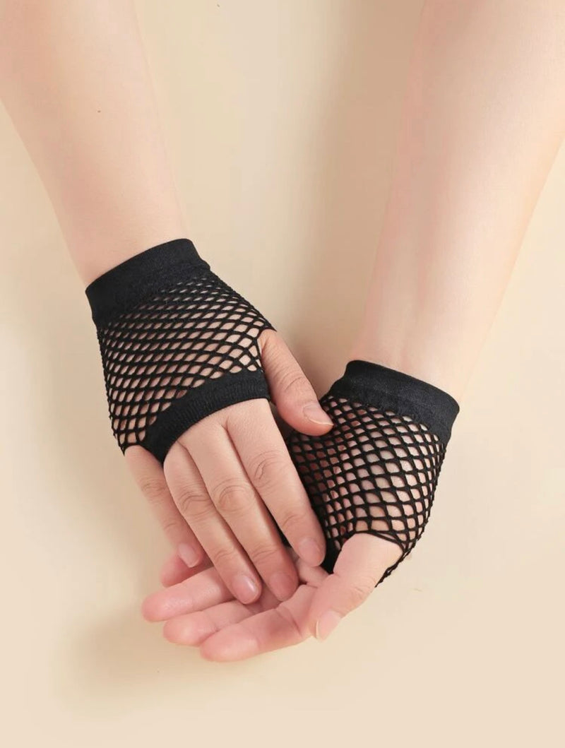 Black Short Fishnet Gloves